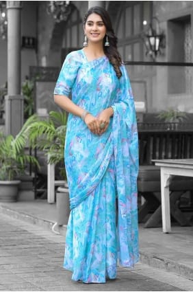 Printed Georgette Gown Dress in Sea green GW1268
