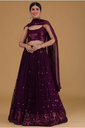 Georgette Purple Lehenga Choli in Embroidered LC8463