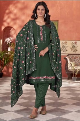 Georgette Salwar Kameez in Green with Embroidered SK155033
