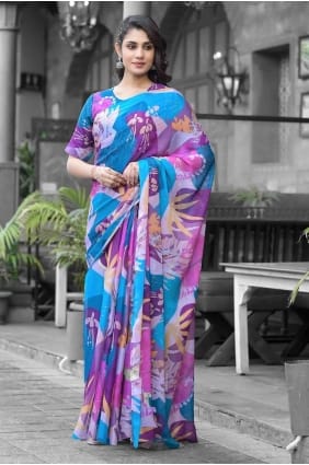 Georgette Saree in Multicolor with Printed SR28321