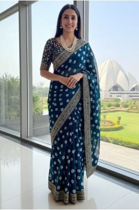 Teal Printed Saree in Georgette SR29370