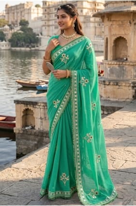Sea Green Hand Georgette Saree SR29897