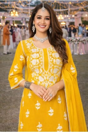 Sharara Suit in Yellow Georgette with Embroidered SS1352