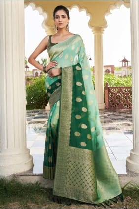 Georgette Green Saree in Weaving SR29412