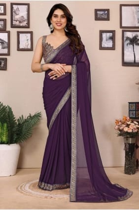 Wine Georgette Saree with Printed SR29365