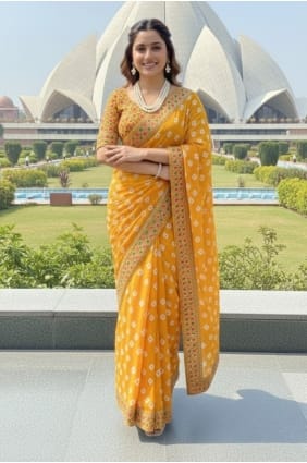 Yellow Printed Saree in Georgette SR29371