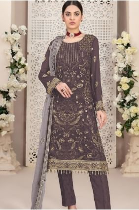 Georgette Eid Salwar Kameez in Brown SK155124