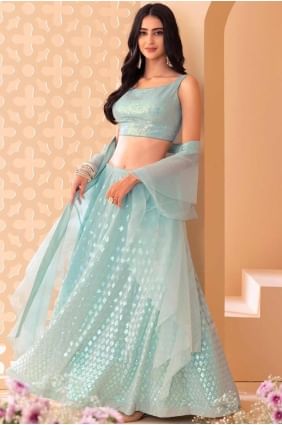 Georgette Lehenga Choli in Blue with Embroidered LC8466