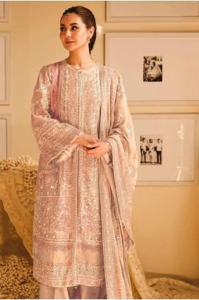 Georgette Straight Pant Suit in Beige with Embroidered SK155156
