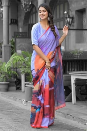 Georgette Gown Dress in Grey with Printed GW1272