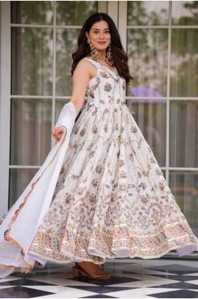 White Sequins Faux georgette Gown Dress GW1179