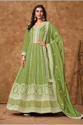 Green Eid Anarkali Suit with Embroidered Silk AS4039