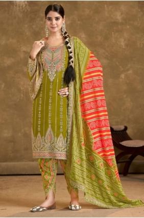 Green Embroidered Chiffon Salwar Suit PS2396