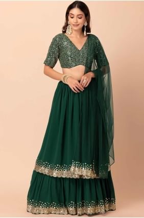 Green Embroidered Georgette Party Lehenga Choli LC8333