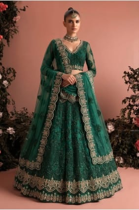 Green Net Lehenga Choli with Embroidered LC9051
