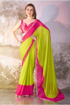 Green Plain Chiffon Saree SR28140