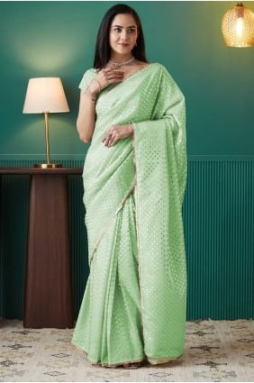 High-Quality Organza Printed Green Saree with Blouse SR28717