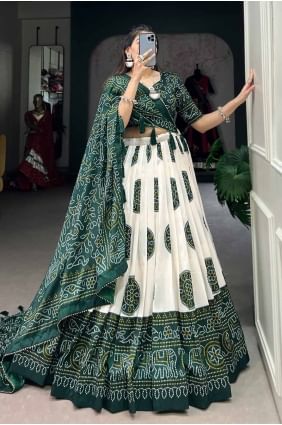 Green Printed Wedding Lehenga Choli in Tussar silk LC8295