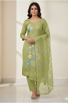 Silk Salwar Kameez with Embroidered in Green SK159082