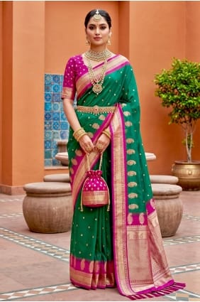 Saree in Green Silk with Zari SR30127