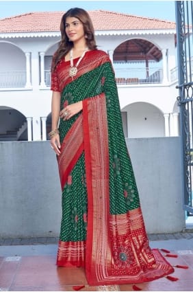 Tussar silk Saree in Green with Printed SR29484