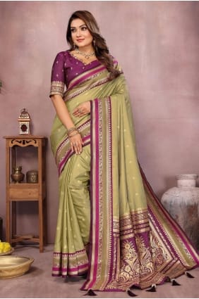 Green Weaving Saree in Handloom silk SR29752