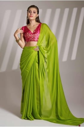 Green Satin Saree with Printed SR28135
