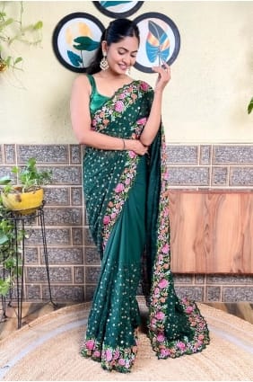 Green Sequins thread Georgette Saree SR28474