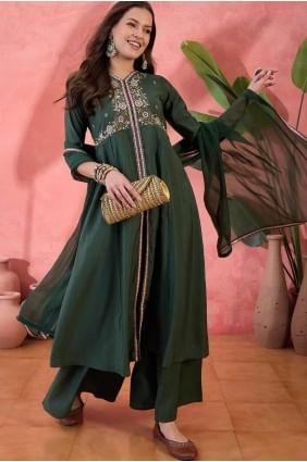 Green Sharara Suit in Silk with Embroidered SS1246