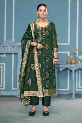 Green Straight Pant Suit in Embroidered Banarasi silk SK155329