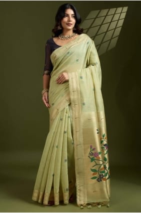 Cotton Weaving Green Saree with Blouse SR29111