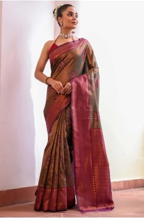 Green Saree with Weaving Silk SR29159