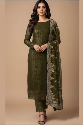 Green Eid Salwar Kameez with Zari Georgette SK155921