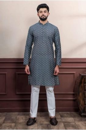Grey Cotton Weaving Men Kurta KURR501
