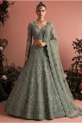 Grey Net Embroidered Lehenga Choli with Dupatta LC9050