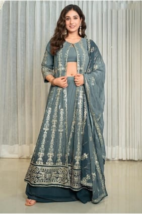 Grey Lehenga Choli in Georgette with Embroidered LS073