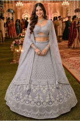 Grey Lehenga Choli with Thread Net LC9080