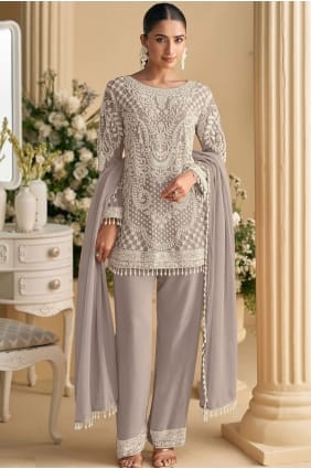 Grey Georgette Sequins Eid Salwar Kameez with Dupatta SK155985