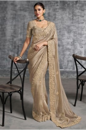 Grey Tissue Saree with Mirror SR29187
