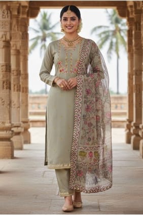 Grey Salwar Kameez in Embroidered Silk SK15824
