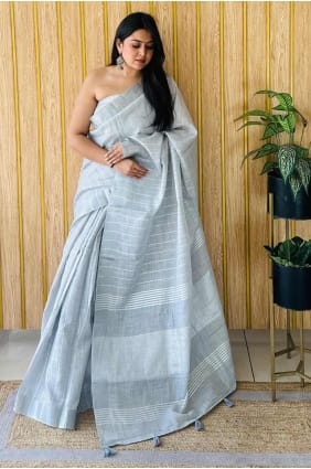 Grey Weaving Saree in Linen SR28123