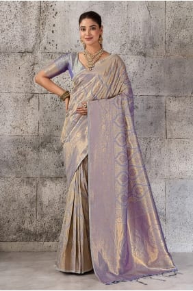 Grey Silk Saree with Zari SR30102