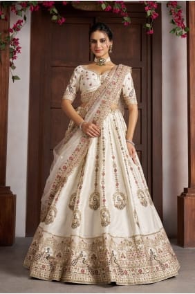 White Lehenga Choli with Hand Net LC9104