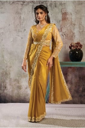 Mustard Hand Saree in Satin SR29798