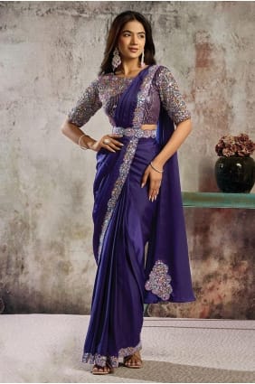 Purple Saree with Hand Satin SR29797