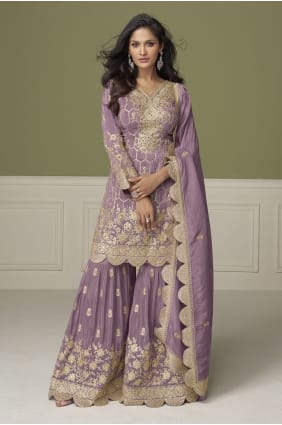 Purple Shimmer Hand Sharara Suit with Dupatta SS1365