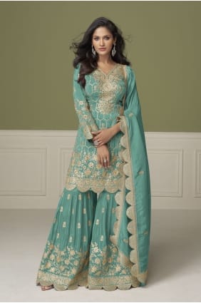 Sea green Sharara Suit in Shimmer with Hand SS1366