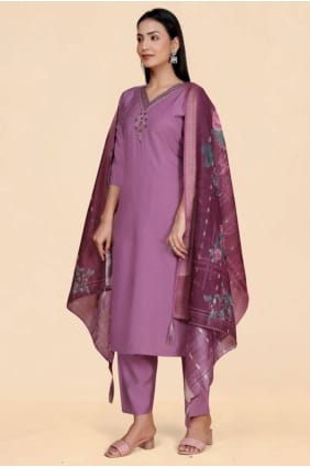 Viscose Straight Suit in Lavender with Hand SK156125
