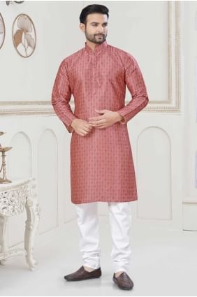 Jacquard Digital print Pink Men Kurta KURR454