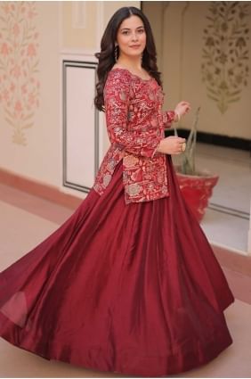 Weaving Jacquard Simmer Vichitra Lehenga Choli in Maroon LC8517